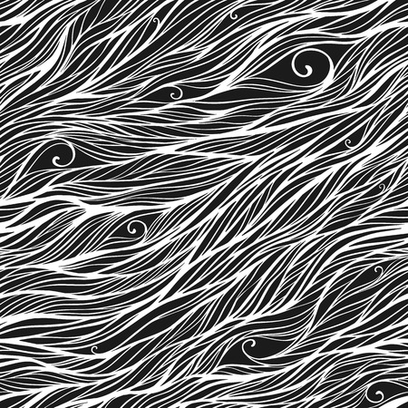 Abstract monochrome black and white doodle seamless pattern. Hand drawn waves ornament. Vector illustrationのイラスト素材