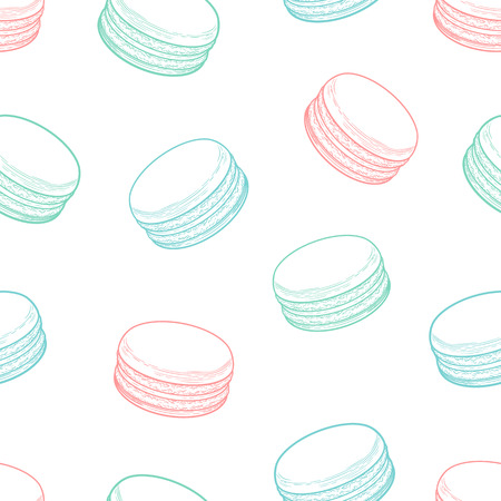 French macarons cookies seamless pattern. Doodle decorative hand drawn vector illustrationのイラスト素材