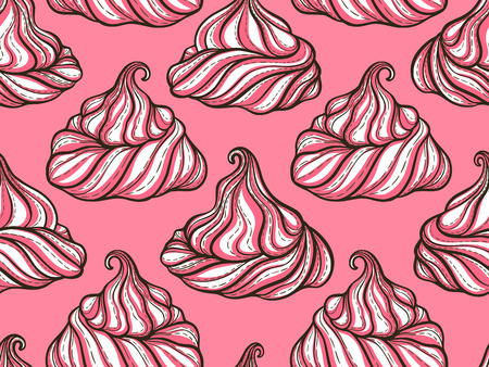 French meringue cookies seamless pattern. Doodle decorative hand drawn vector illustrationのイラスト素材