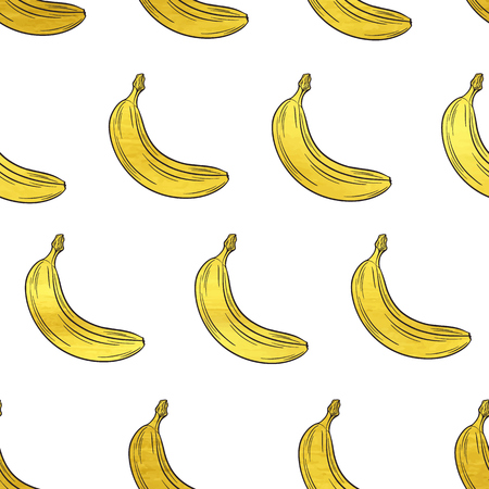 Bananas bright colorful seamless pattern, template for your design. Fresh fruits collection. Decorative hand drawn doodle vector illustrationのイラスト素材