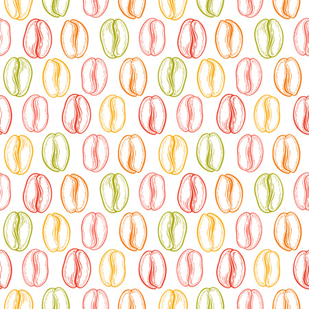 Seamless pattern with coffee beans. Neutral background. Decorative doodle vector illustrationのイラスト素材