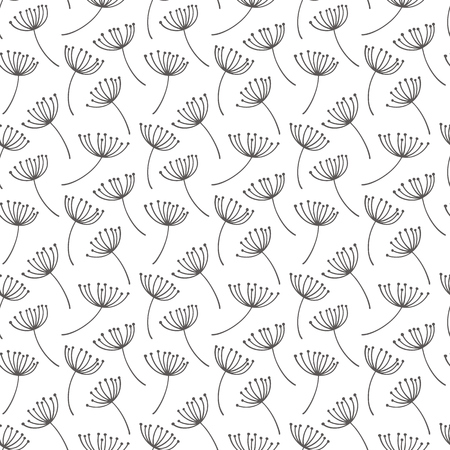 Hand drawn pattern with decorative dandelion seeds. Stylized colorful branches. Summer spring background, nature collection. Vector illustrationのイラスト素材