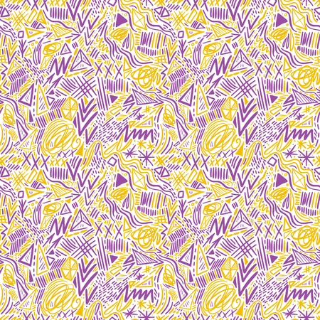 Geometric doodle hand drawn seamless pattern. Random decorative elements. Vector illustrationのイラスト素材