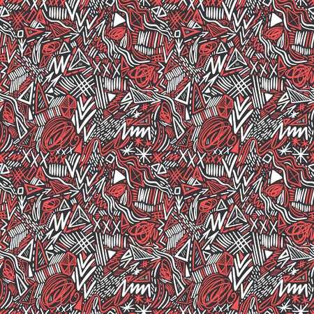 Geometric doodle hand drawn seamless pattern. Random decorative elements. Vector illustrationのイラスト素材