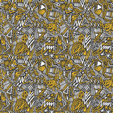 Geometric doodle hand drawn seamless pattern. Random decorative elements vector illustration.のイラスト素材