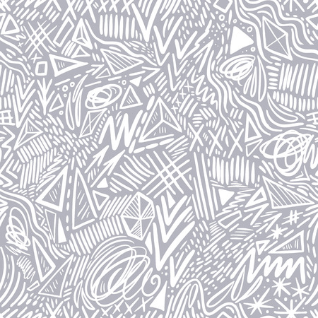 Geometric doodle hand drawn seamless pattern. Random decorative elements vector illustration.のイラスト素材
