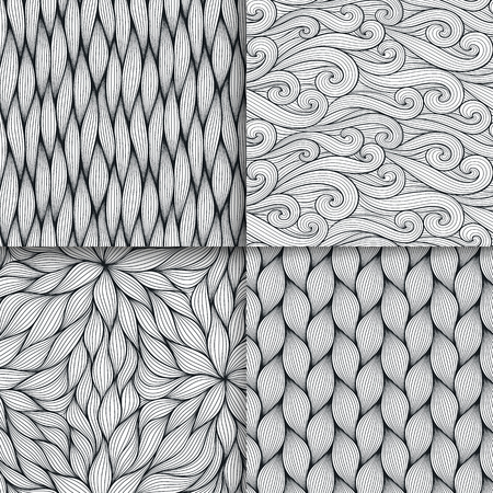 Abstract wavy lines seamless patterns set of floral organic like vector illustration in bright colorful seamlessly tiling background collection.のイラスト素材