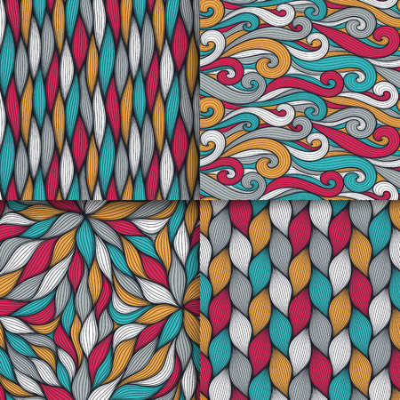 Abstract wavy lines seamless patterns set of floral organic like vector illustration in bright colorful seamlessly tiling background collection.のイラスト素材