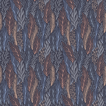Hand drawn pattern with decorative floral ornament. Stylized colorful branches. Summer spring background, nature collection. Vector illustrationのイラスト素材