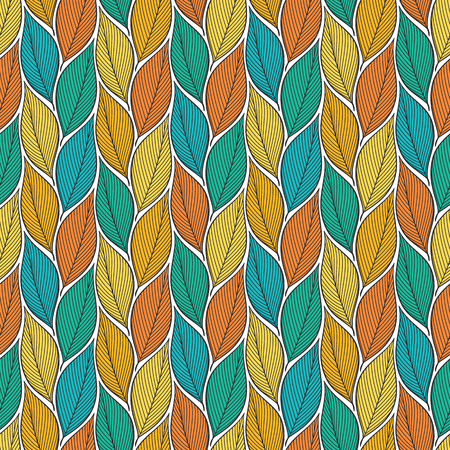 Stylized colorful leaves seamless pattern. Nature universal textures. Hand drawn decorative floral ornamental background.のイラスト素材