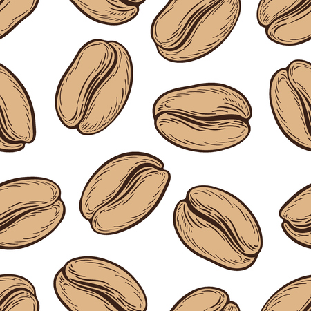 Seamless pattern with coffee beans. Neutral background. Decorative doodle vector illustrationのイラスト素材