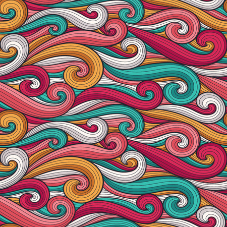 Abstract wavy lines seamless pattern. Floral organic vector illustration. Bright colorful seamlessly tiling background collectionのイラスト素材