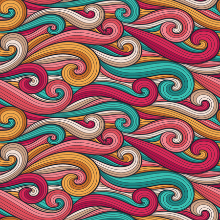 Abstract wavy lines seamless pattern. Floral organic vector illustration. Bright colorful seamlessly tiling background collectionのイラスト素材