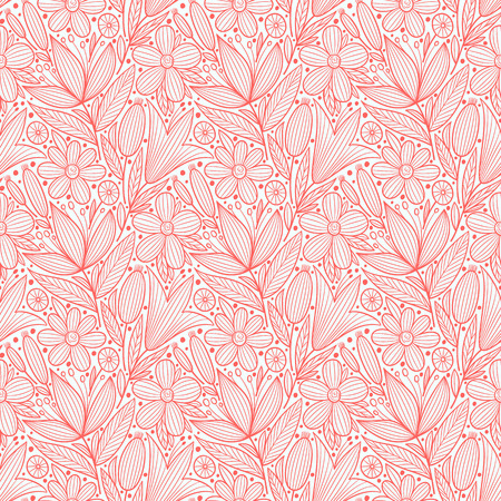 Decorative floral seamless pattern. Hand drawn colorful stylized doodle background. Botanical vector illustrationのイラスト素材