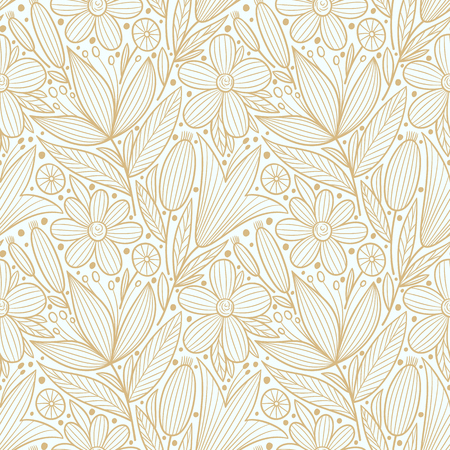 Decorative floral seamless pattern. Hand drawn colorful stylized doodle background. Botanical vector illustrationのイラスト素材