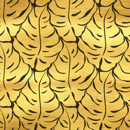 Seamless pattern with monstera leaves silhouettes. Trending tropical background. Vector illustrationのイラスト素材