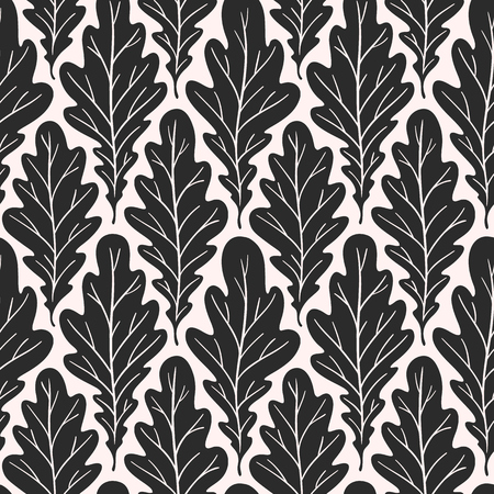 Stylized colorful silhouette oak leaves seamless pattern. Nature universal textures. Hand drawn decorative floral ornamental background. Vector illustrationのイラスト素材