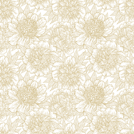 Seamless pattern with peony flowers hand drawn in lines. Graphic doodle sketch floral background. Vector illustrationのイラスト素材