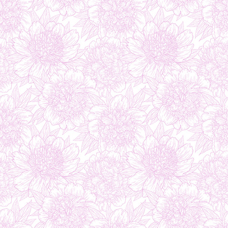 Seamless pattern with peony flowers hand drawn in lines. Graphic doodle sketch floral background. Vector illustrationのイラスト素材