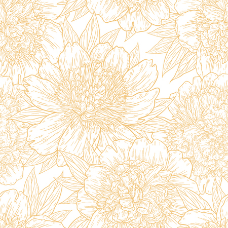 Seamless pattern with peony flowers hand drawn in lines. Graphic doodle sketch floral background. Vector illustrationのイラスト素材