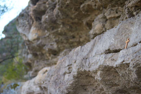 Rocky monastery in Tipova Moldova. Cave Monastery built into cliffs.