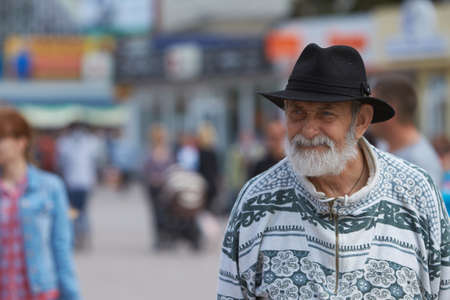 BALTI/MOLDOVA - 05.05.2016: portrait of the happy old man in the streetのeditorial素材