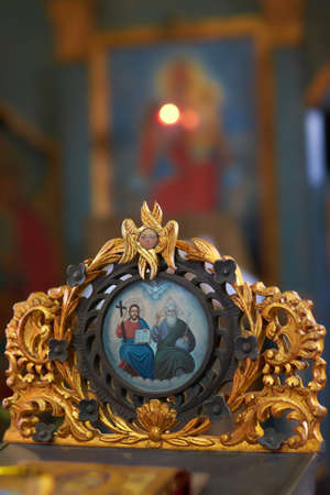 altar with icon in the churchのeditorial素材