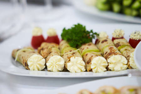 Reception table beautifully decorated ready for wedding - Bride and Groom. Luxury concept.の写真素材