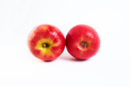 Fresh red two apples isolated on white.の写真素材