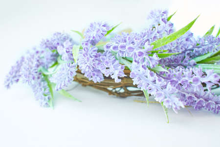 Lavender wreath heart-shaped isolated on white background.の写真素材