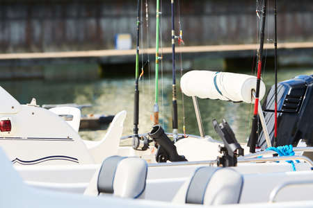Fishing accessories - black rod holder on a boardの写真素材