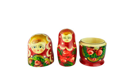 Traditional Russian matryoshka doll on white backgroundの写真素材
