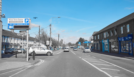 Naas, Ireland - 04.03.2022: Ireland's streets with cars, garda  pedestrians, people and cyclists.のeditorial素材