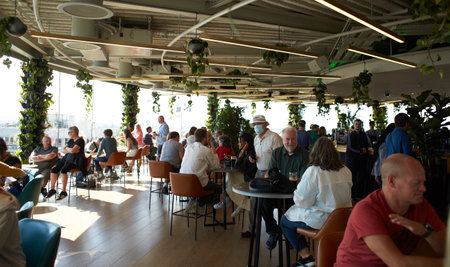 Dublin  Ireland - 08 31 2022: Bar at the Guinness Storehouse Brewery experience tour. Famous tourist attractionのeditorial素材