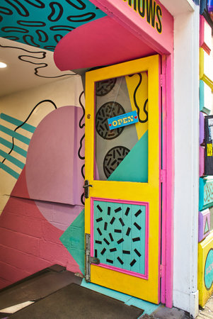 Dublin, Ireland - 01.27.2023: The house entrance, landmark in Dublin's cultural quarter visited by thousands of tourists every year. Wall architecture, abstractのeditorial素材