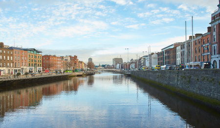 Dublin, Ireland - 01.27.2023: The Pub landmark in Dublin's cultural quarter visited by thousands of tourists every year. People around The pub.のeditorial素材