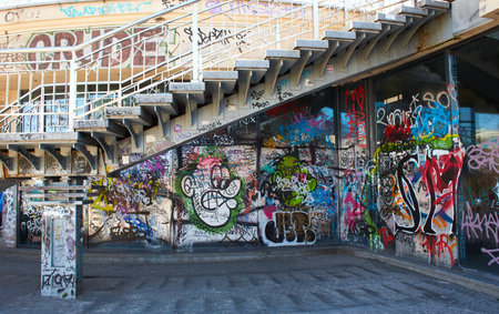 Kyiv, Ucraine-03.30.2023: Graffiti Under Stairsのeditorial素材