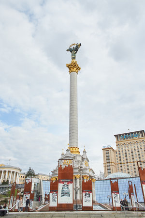 Kyiv, Ukraine - 03.27.2023: Independence Square and Khreshchatyk Street in war time in Kyiv, Ukraine. War of Russia against Ukraine. View of Maidan Nezalezhnosti.のeditorial素材