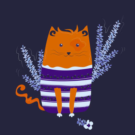 Cute cartoon character cat. Kawaii animal. Greeting card. Flat vector illustration.のイラスト素材