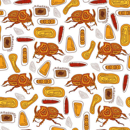 Beetles seamless pattern. Simple whimsical minimal earthy tone color.Kids nursery wallpaper or boho woodland nature fashion all over print.のイラスト素材