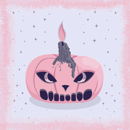 Pink halloween pumpkin with a candle vector cartoon illustrationのイラスト素材