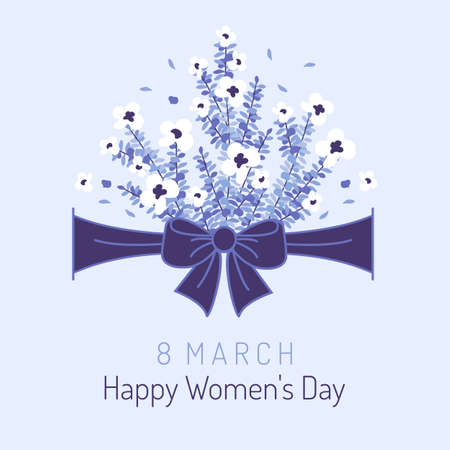 8 March greeting card with purple flowersのイラスト素材