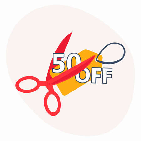 50 percent discount icon. Sale label tag with scissors. Black Friday shopping. Vector illustrationのイラスト素材