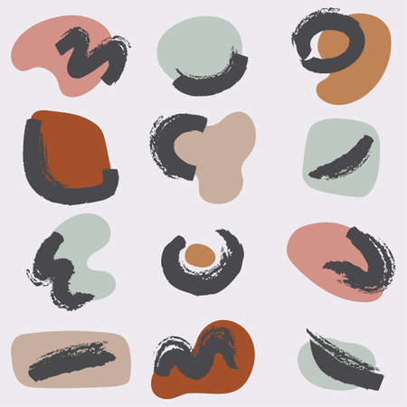 Set contemporary graphics shapes. Doodle abstract objects and trendy geometric forms. Creative hand drawn scribbles primitive vector styleのイラスト素材