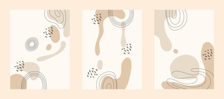 Set of abstract minimalist backgrounds for design in social networks, posters on the wall, for the web. Vector illustration of shapes and linesのイラスト素材