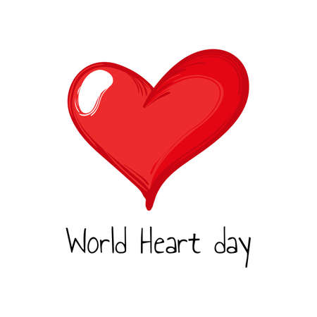 World Heart Day greeting card or banner. Hand drawn red heart on isolated white backgroundのイラスト素材
