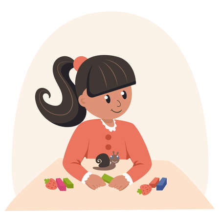 A little girl sculpts from plasticine. Childrens leisure. Cartoon vector illustration isolatedのイラスト素材
