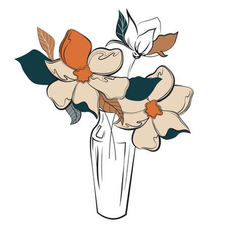 Transparent vase with a bouquet of flowers. Flat vector illustrationのイラスト素材