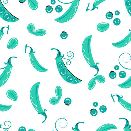 Seamless pattern green peas. cartoon decorative vector plant backgroundのイラスト素材