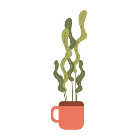 Green houseplant in a mug. Flat vector isolated illustration of a potted plantのイラスト素材